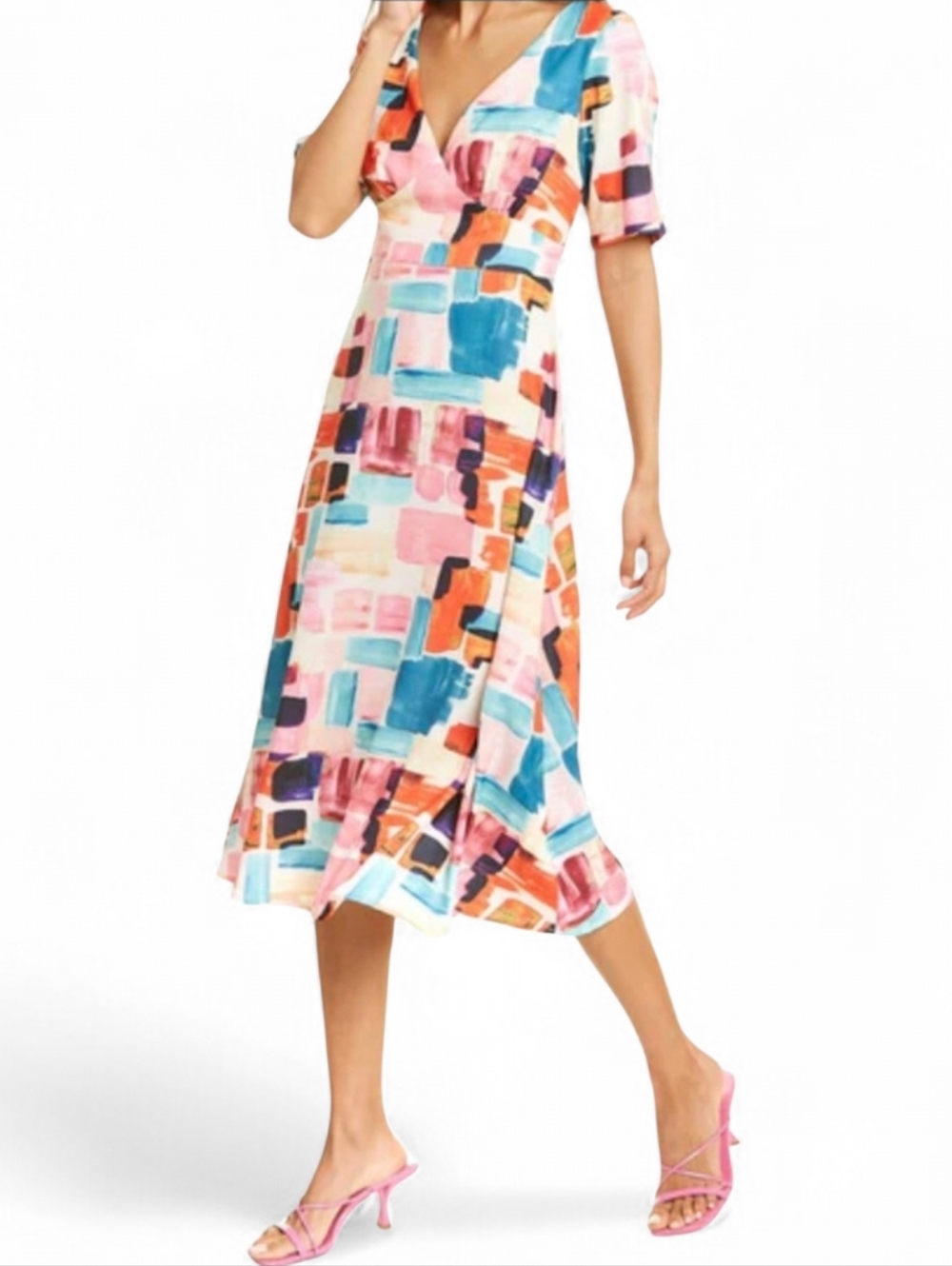 TRAFFIC PEOPLE Watercolor Geometric Midi Dress - Medium